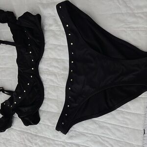 Vintage Rampage black bikini with gold metal stud detail. Size m